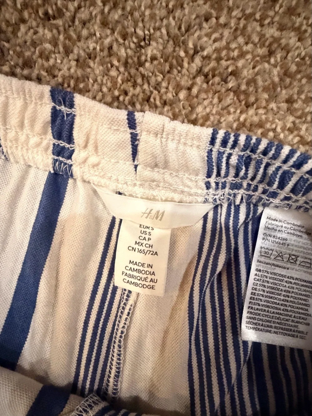 H&M Blue and White Striped Linen-Blend Pants